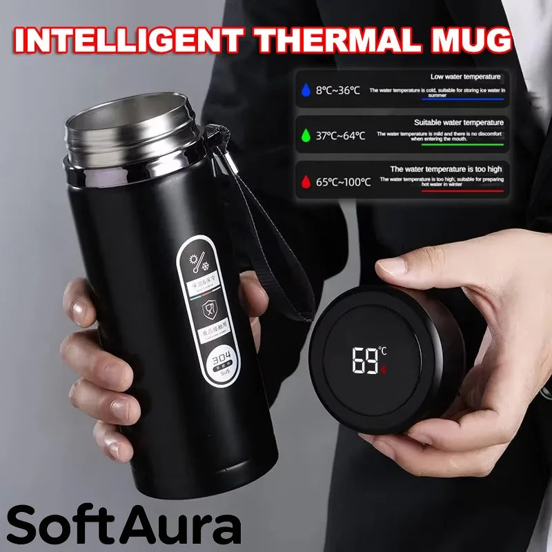 SoftAura Insulated Thermos Bottle – LED Temperature Display | 500ml & 1L